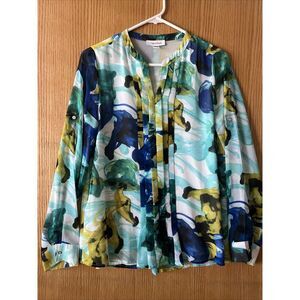 Calvin Klein Long/Short Sleeve Women's Blue Black White Green Top Blouse - Small